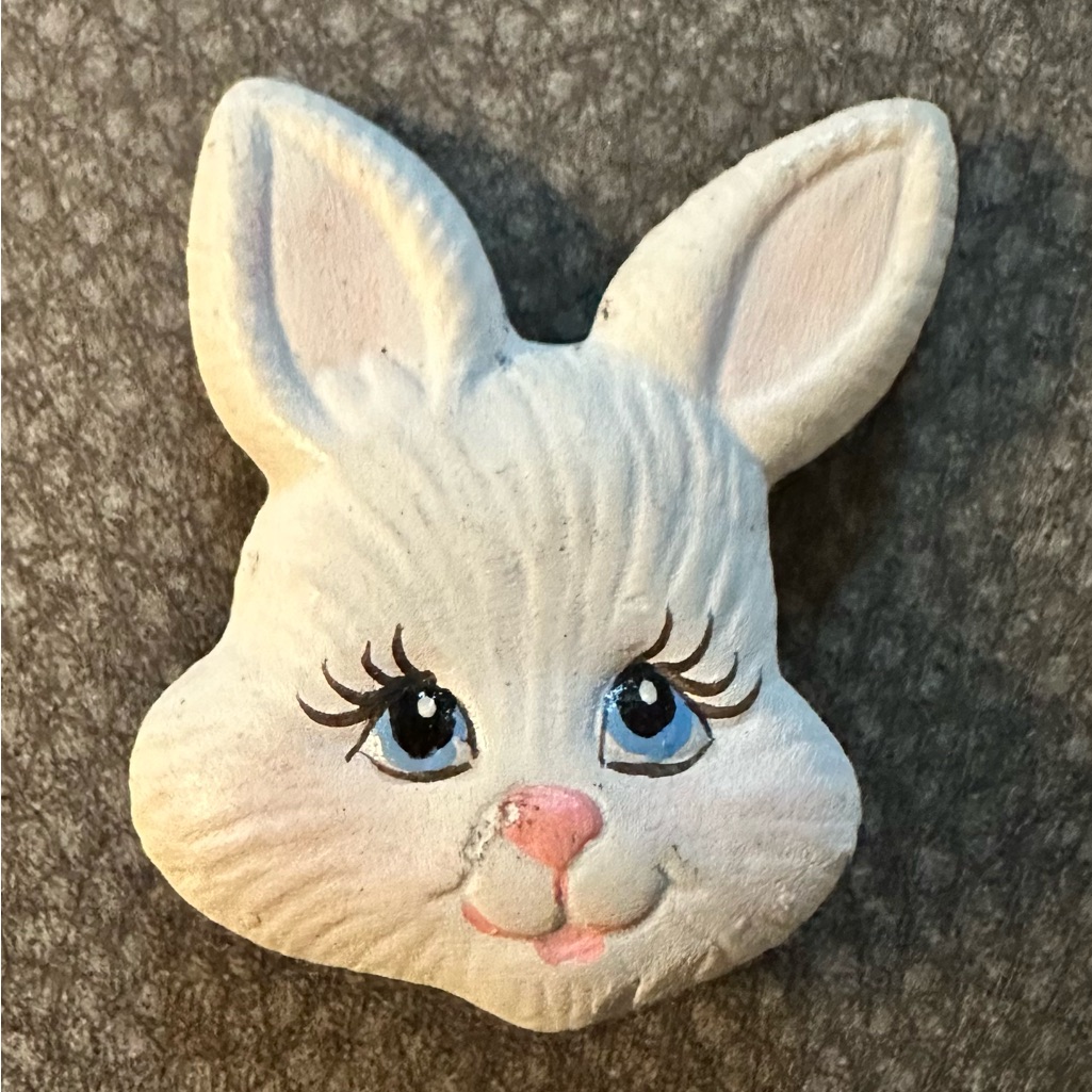 Cute White Easter Bunny Face Brooch With Blue Eyes